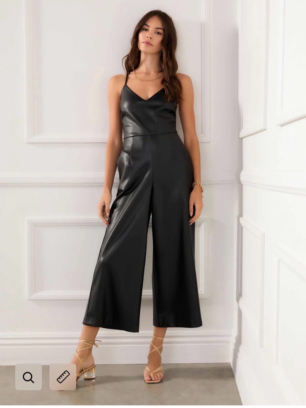 Fifteen Twenty Sleeveless Black Faux-Leather Wide-Leg Cocktail Party Jumpsuit